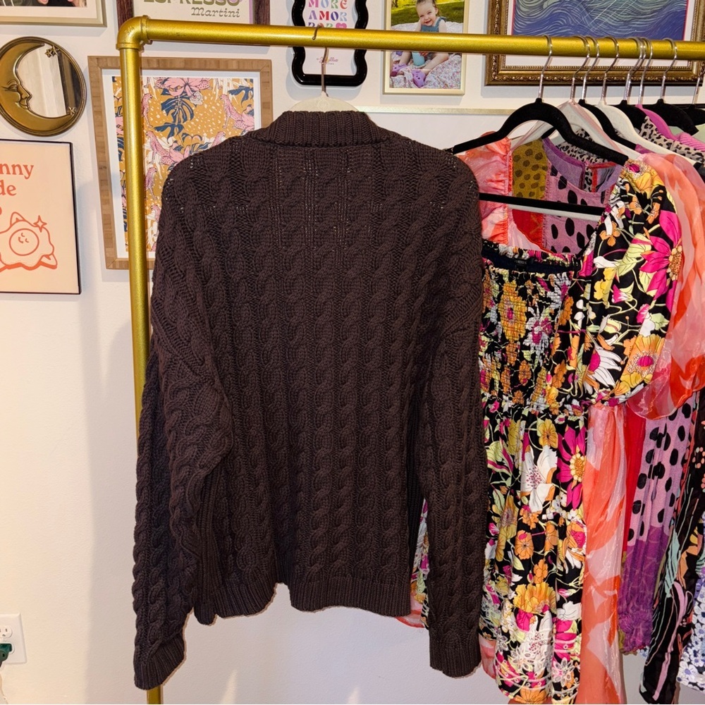 Undra Celeste Brown Cable Knit Cardigan Sweater - Picture 5 of 9